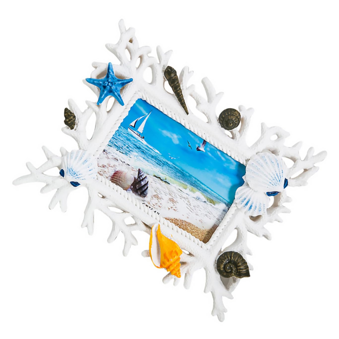 Cadre photo coquillage en résine blanche élégant 6 pouces design chic Tofficu