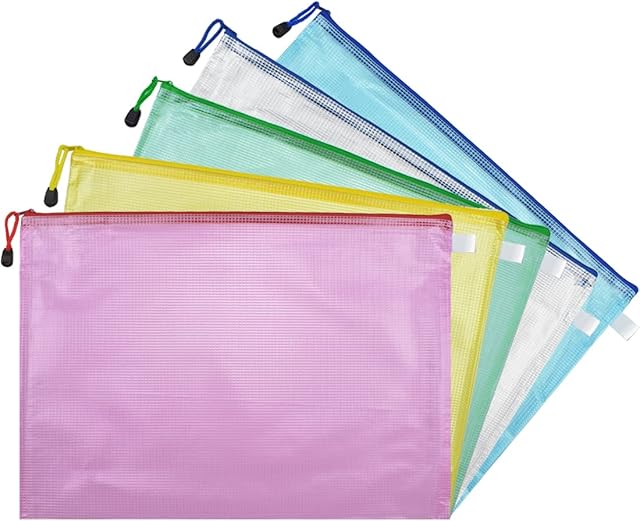 5 Pcs Plastic Wallets A3 File Folder Document Zipper Bags A3 Zip Bag (44cm x 32cm)