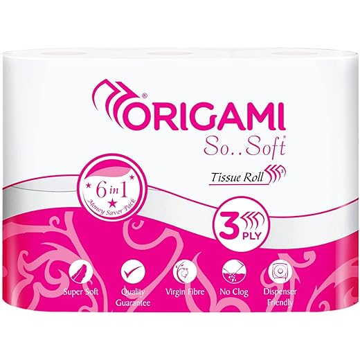 Origami 3 Ply Toilet Tissue Roll - Pack of 6