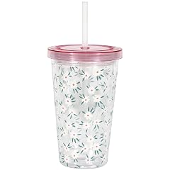 Unique White Spring Florals Plastic Tumbler with Straw 16oz 1 Count Elegant Design - Perfect for Hot Cold