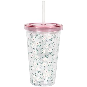 Unique White Spring Florals Plastic Tumbler with Straw 16oz 1 Count Elegant Design - Perfect for Hot Cold