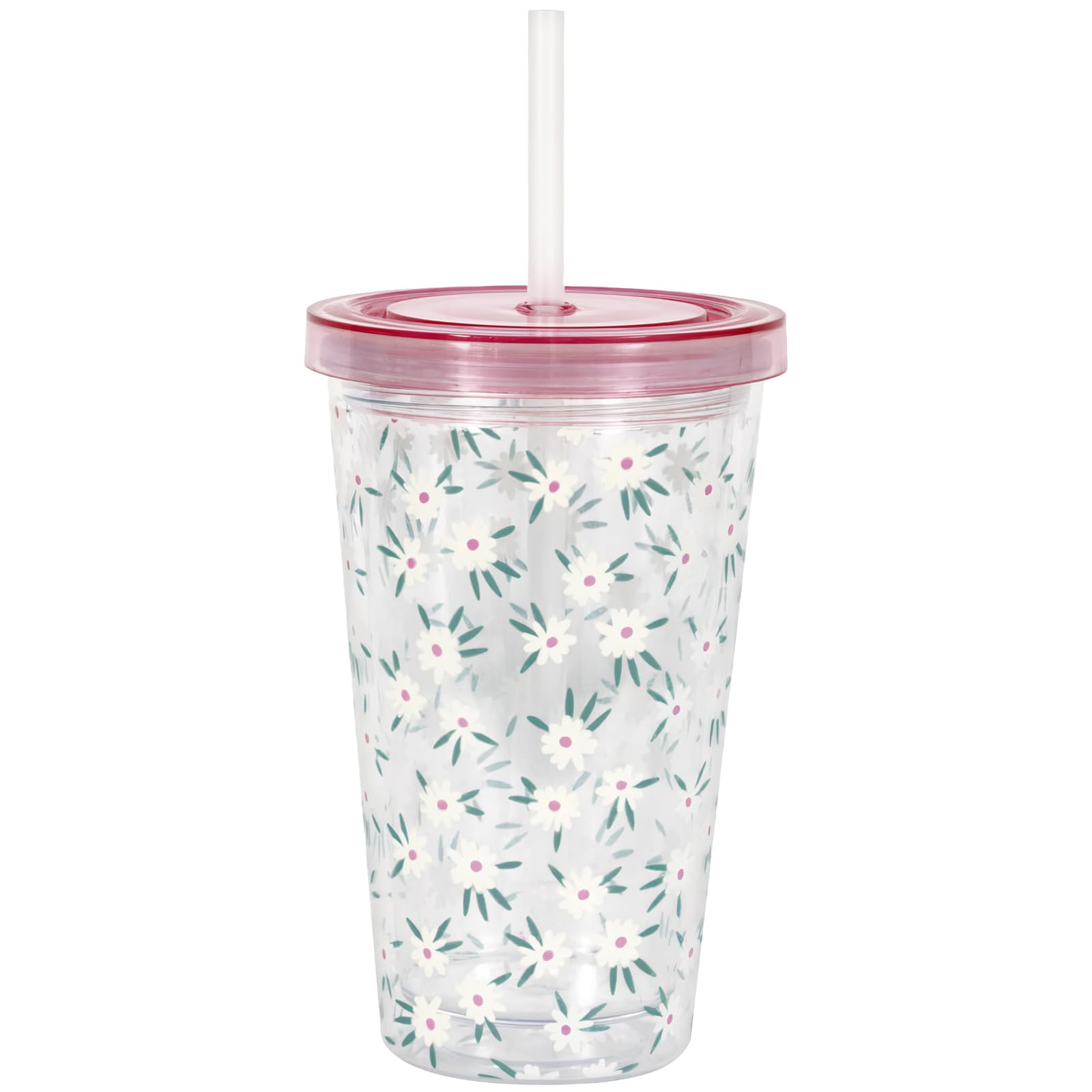 Unique White Spring Florals Plastic Tumbler with Straw 16oz 1 Count Elegant Design - Perfect for Hot Cold