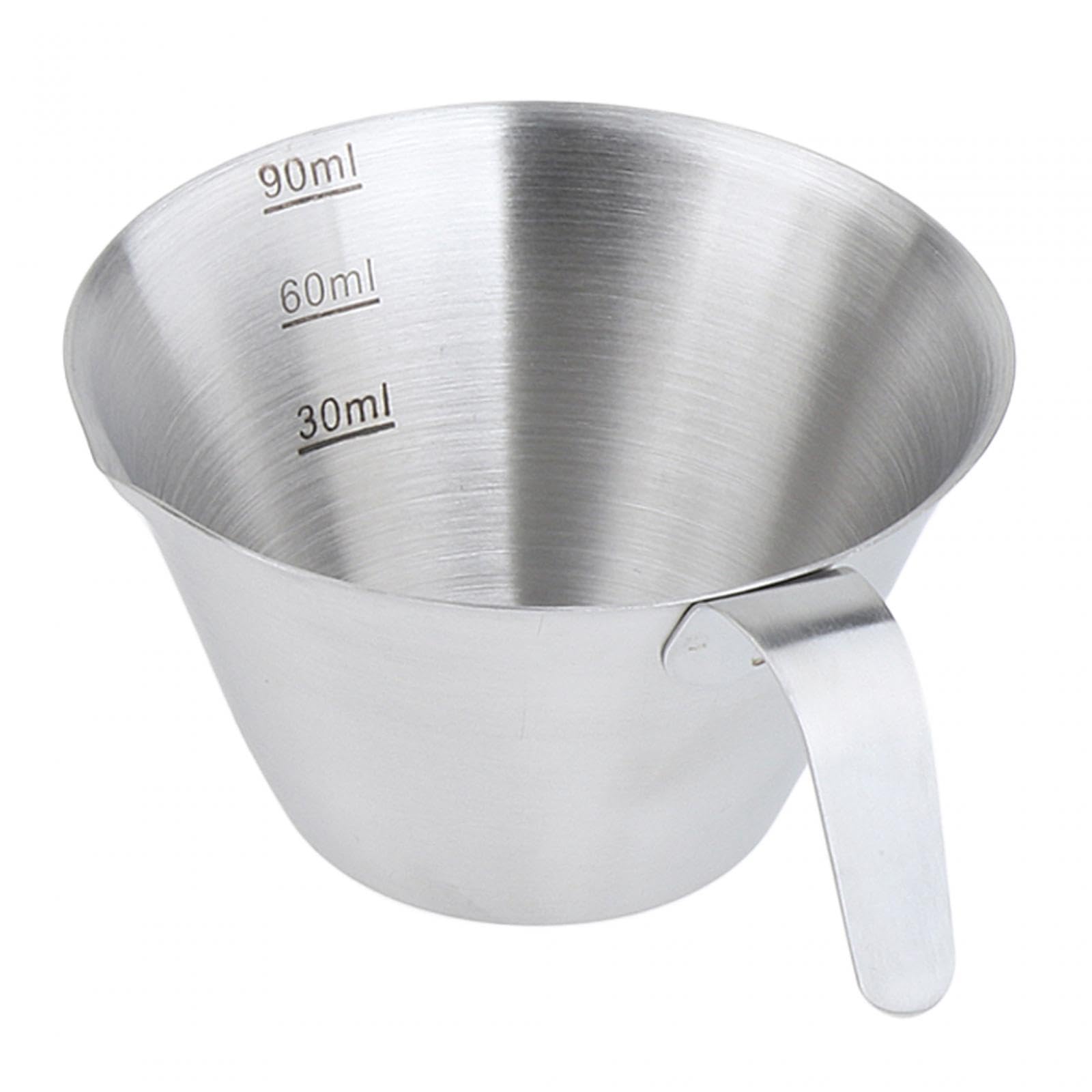 Taza medidora de espresso con escala clara y boca de vertido antigoteo en acero inoxidable