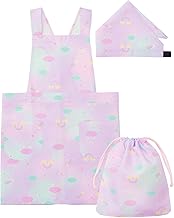 ON NISHIKI Kids' Apron, Water Repellent, Children's 3-Piece Set (Apron, Triangle Cloth, Drawstring Bag), Easy to Put on and Take off, Back Cloth, Kindergarten, Nursery School, Pocket Included, 39.4