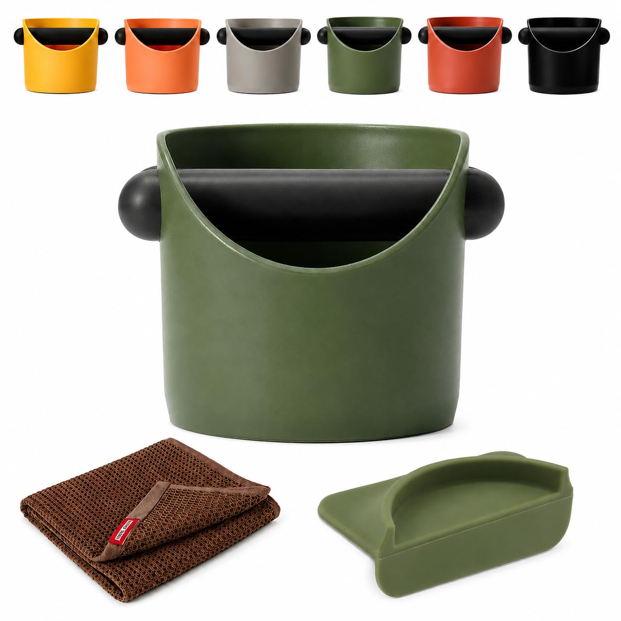 AURALIN Round Coffee Knock Box with Tamping Mat Army Green Rubber Bar
