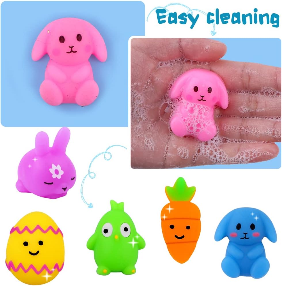 36pcs Easter Mochi Squishy Toys, Easter Squeeze Fidget Toys Bunny Egg Stress Relief Toys for Kids Easter Basket Stuffers Fillers Classroom Prize Supplies Party Gifts Favors