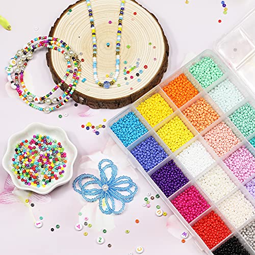 VOOMOLOVE 8/0 3mm Glass Seed Beads About 7200pcs 24 Colors Loose Craft Kit Earring Making Seed Beads with 24-Grid Plastic Storage Box for Jewelry Making by VOOMOLOVE - Image 3