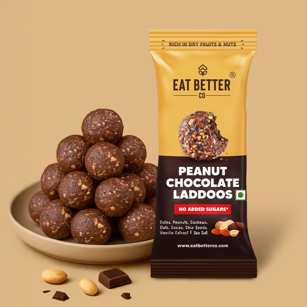 Peanut Chocolate - Sugar-Free Laddoos | High Protein & Instant Energy | 95% Dry-Fruits - Pack of 4 - Healthy Chocolate – No Added Sugar | Healthy Snacks | Energy-Bar Replacement - 40g