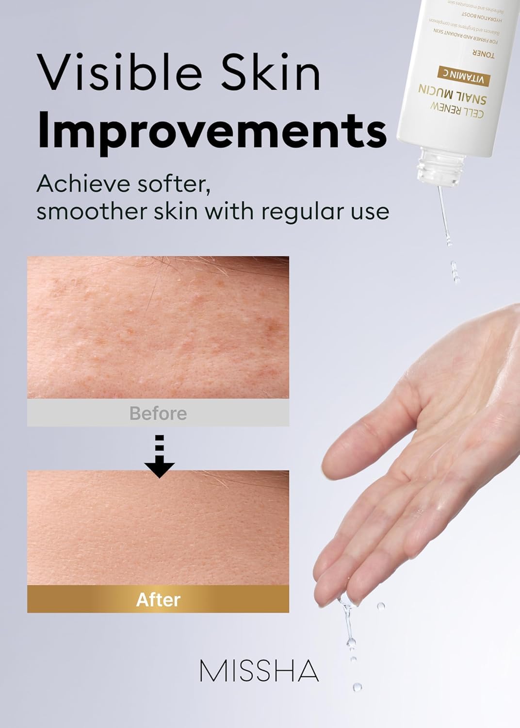 MISSHA Cell Renew Snail Mucin Vitamin C Toner 5.07 Fl oz - Korean Skincare Facial Toner for Glass Skin, 90% Snail Mucin Vita Complex, Deep Hydration, Improves Skin Texture, Paraben Free - Image 5