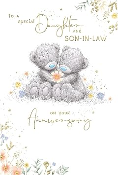 Daughter and Son-in-Law Anniversary Card, Teddy Bear Design with Gold Foil Text