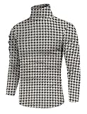Poriff Men's Casual Turtleneck Tops Plaid Knitted Pullover Slim Fit Soft Basic Sweaters Houndstooth M