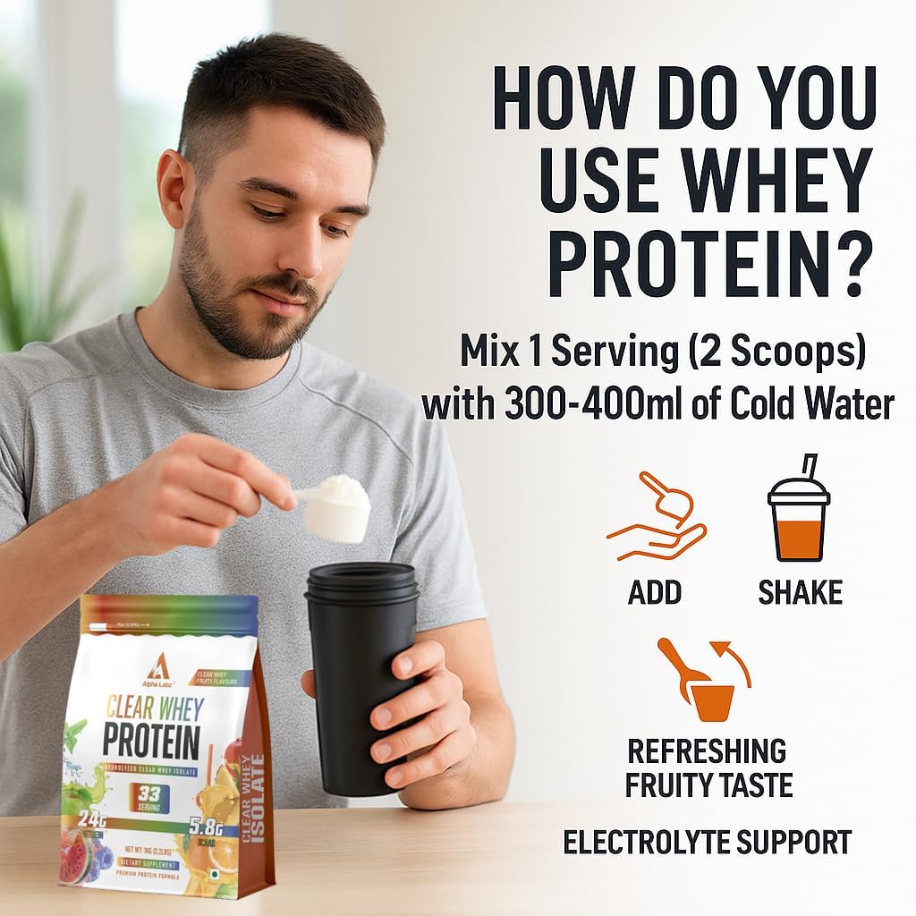 Clear Whey Protein | Hydrolyzed Whey Isolate | 24g Protein, 5.8g BCAAs, 33 Servings | Mango Flavour | Fast Absorbing | Low Carb & Fat | For Muscle Recovery & Lean Muscle Growth | 1kg — Amazon image 3