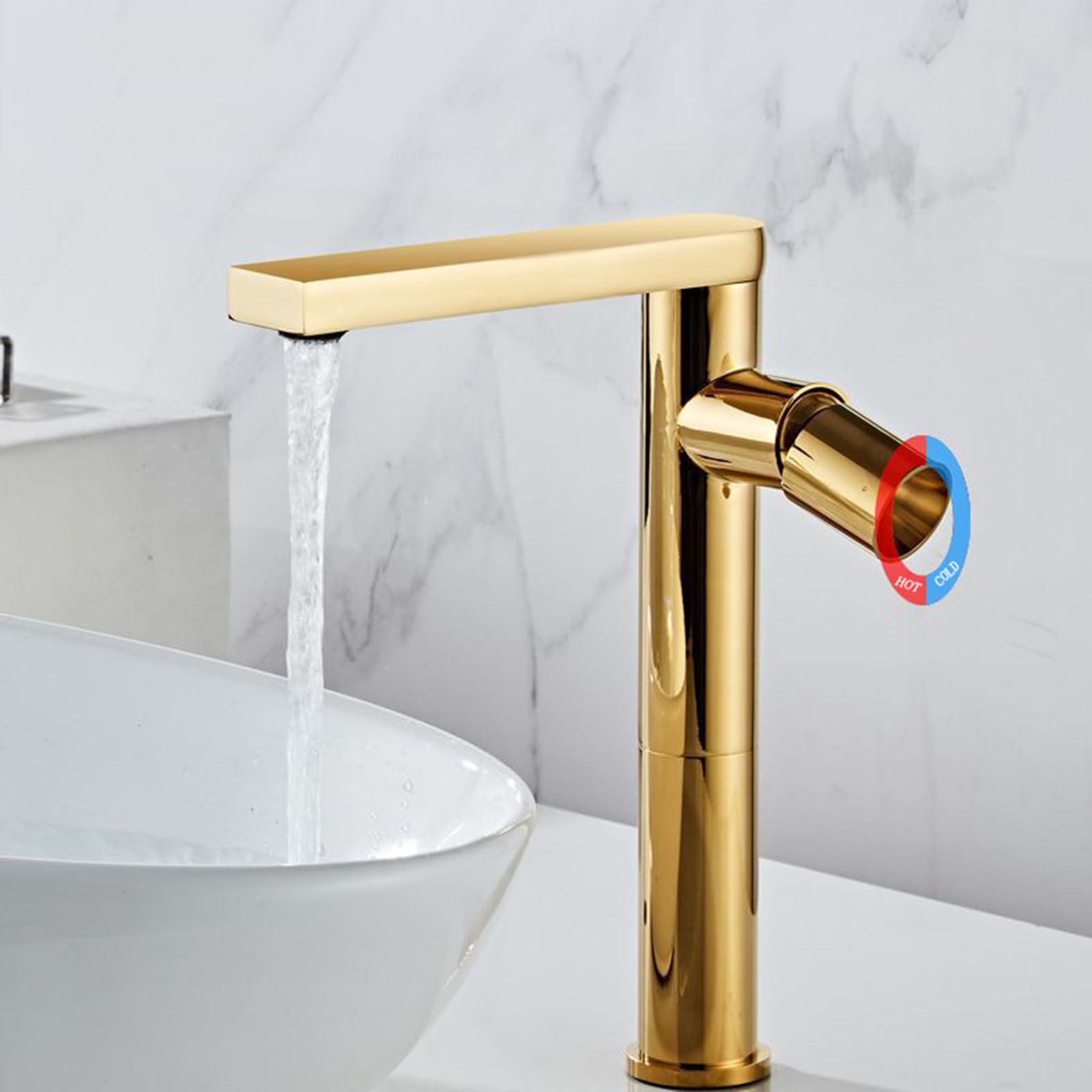 Wasserhahn Bad Mischbatterie Waschbecken Badezimmer Armatur Badezimmer Waschtisch 1 Loch Einhebel Hoch 360° Drehbar Gold