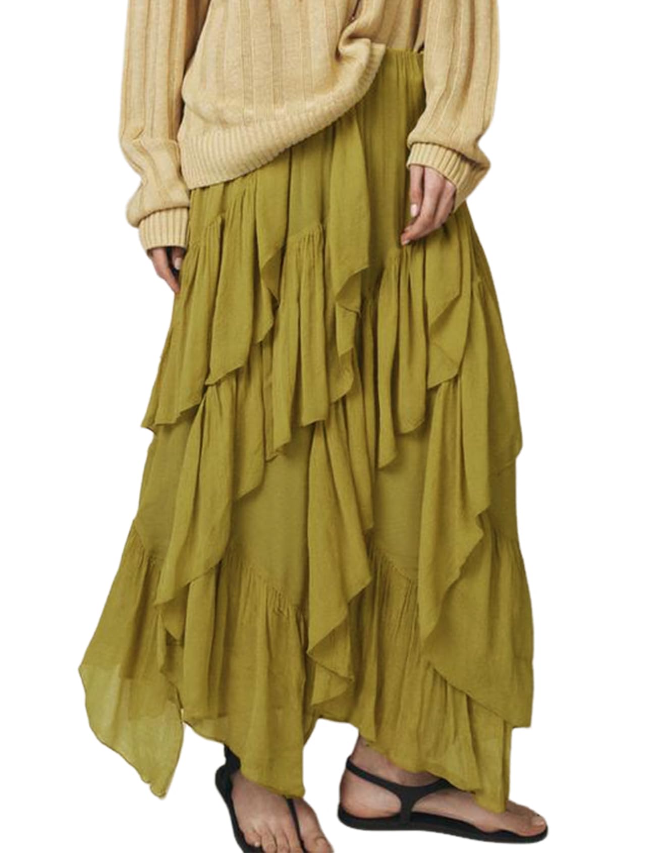 Photo 1 of Wyeysyt Women's Ruffle Maxi Skirt - Olive, L