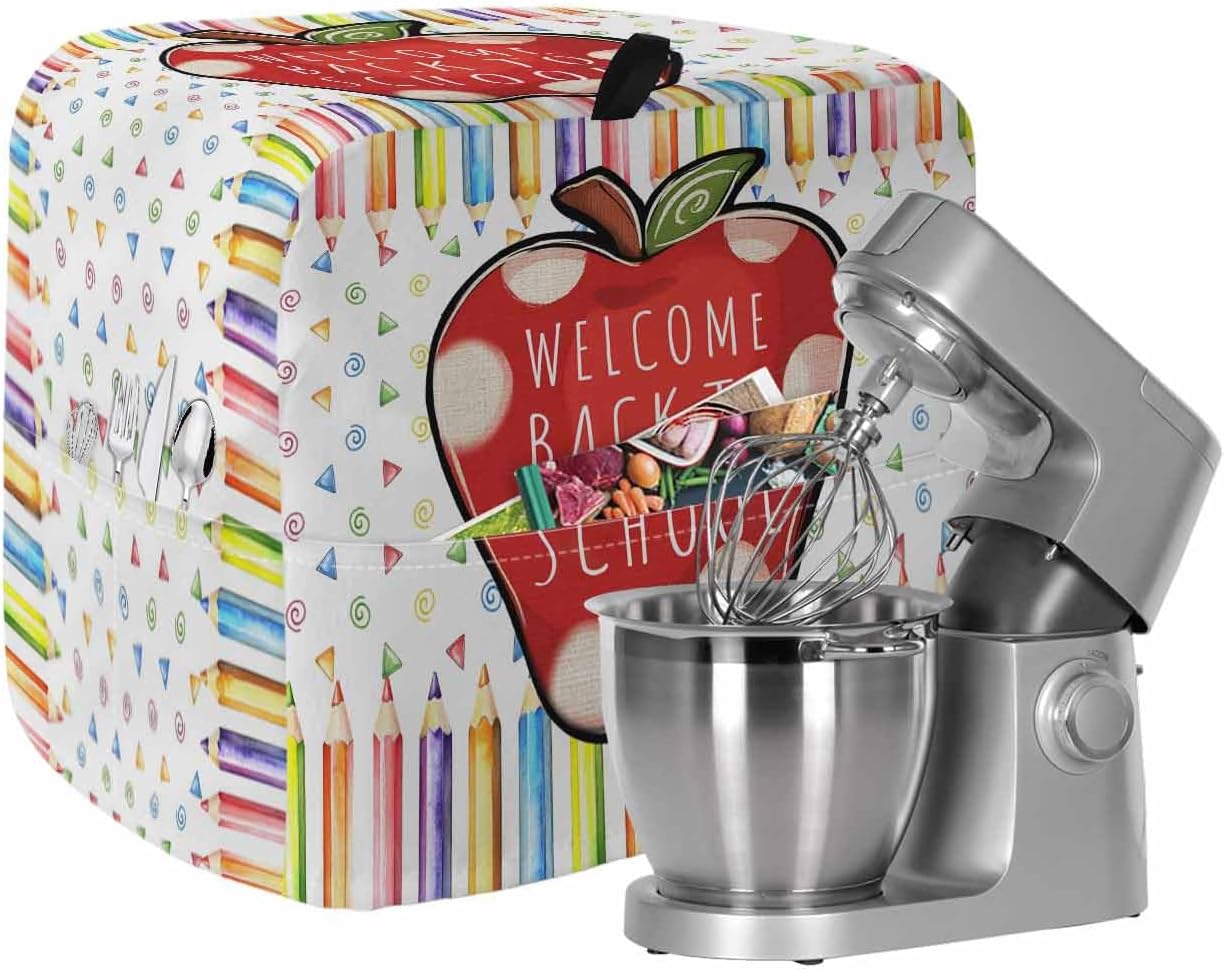 Stand Mixer Cover Welcome Back To School Season Kitchen Mixer Covers with Storage Pocket Handle Waterproof Dust Cover Colorful Pencil Kitchen Mixer Covers for Stand Mixer Accessories 4.5-5 Quart