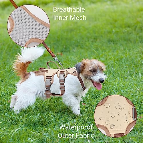 LiebeDD Hundegeschirr für Kleine Mittelgroße Hunde Welpen Geschirr, Anti Zug Geschirr Hund Sicherheitsgeschirr Ausbruchsicher, Panikgeschirr für Hunde Zuggeschirr Hund, Beige, S