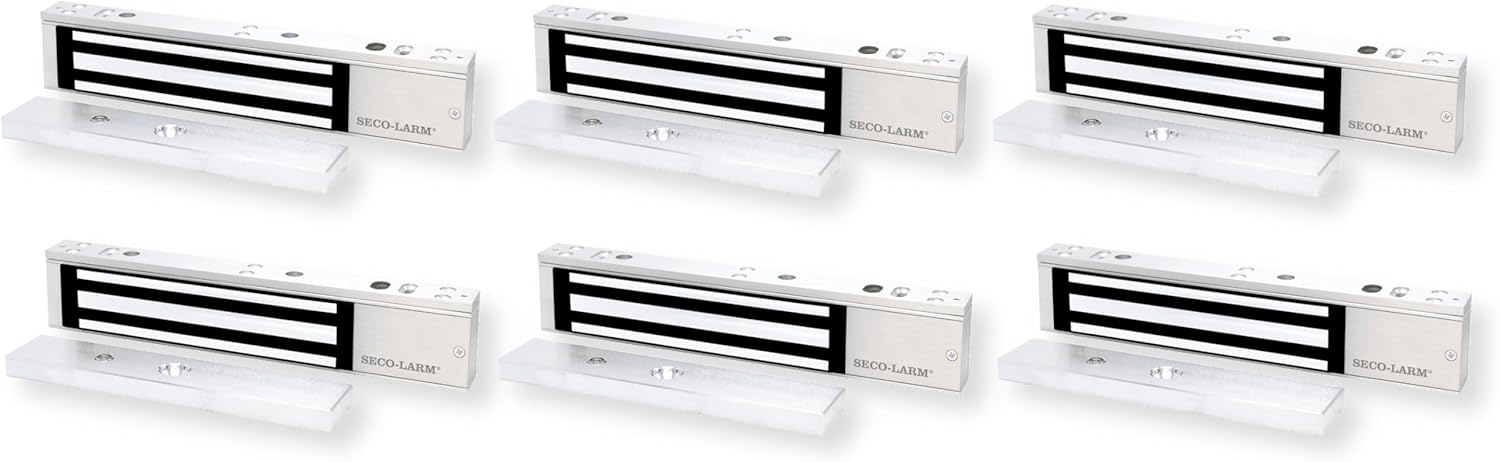 Seco-Larm E-941SA-600 Pack of 6 Enforcer 600lb Holding Force Electromagnetic Locks, UL Listed, Magnetic Door Lock with Bond Sensor and Status LED, Access Control