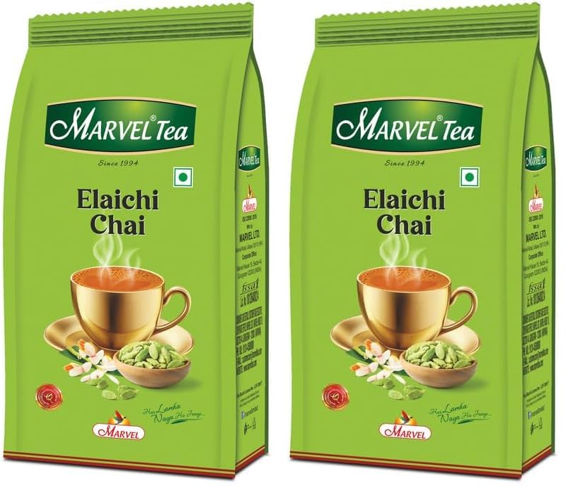 Image of Marvel Elaichi Tea 250gm, Handpicked Leaves & Natural Ground Cardamom From Assam & Darjeeling, Black Chai (Pack of 2)