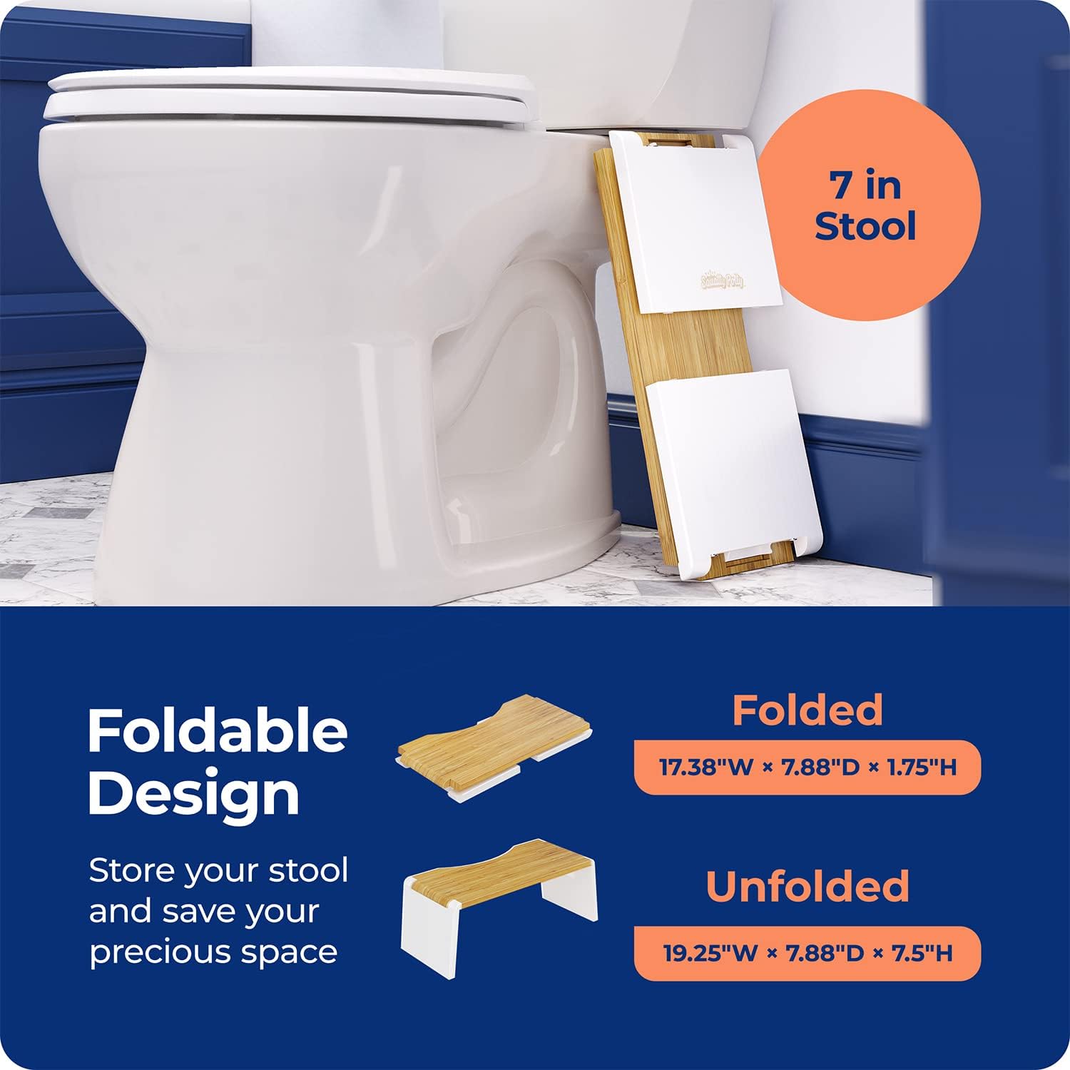 Squatty Potty Stockholm Pliante Bambou Toilettes Tabouret, 7-Pouce Pliable, Brun et Blanc