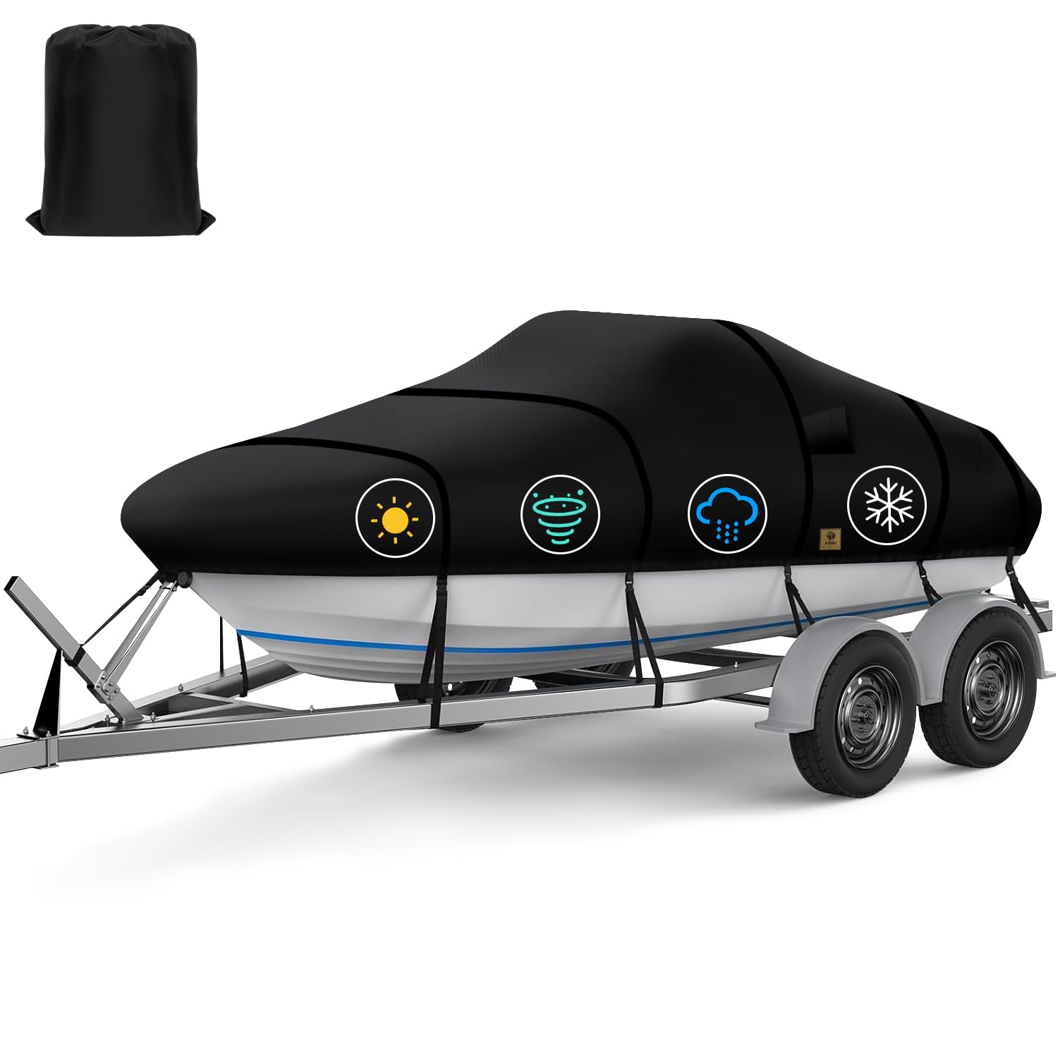 Boat Covers 16-18.5ft,Heavy Duty Waterproof Bass Tracker Boat Cover,Anti-UV Tearproof Polyester Cloth,Fits for 16' 17' 18' Outboard Pontoon V-Hull Tri-Hull Runabout Fishing Trailerable Boat