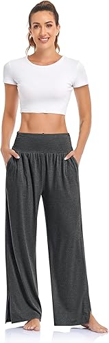 Miniatura 2 de UEU Pantalones de yoga de pierna ancha para mujer, cintura alta, ajustables, con lazo, casuales, holgados, talla grande, pantalones deportivos con