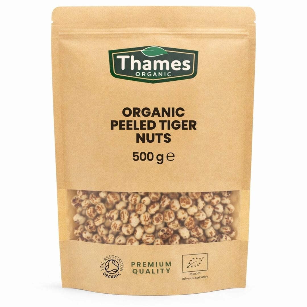 Organic Peeled Tiger Nuts - Whole, Raw, Vegan, No Additives, No Preservatives - High in Fiber, Protein and Essential Fats - Perfect for Snacking, Baking and Cooking - Thames Organic 500g