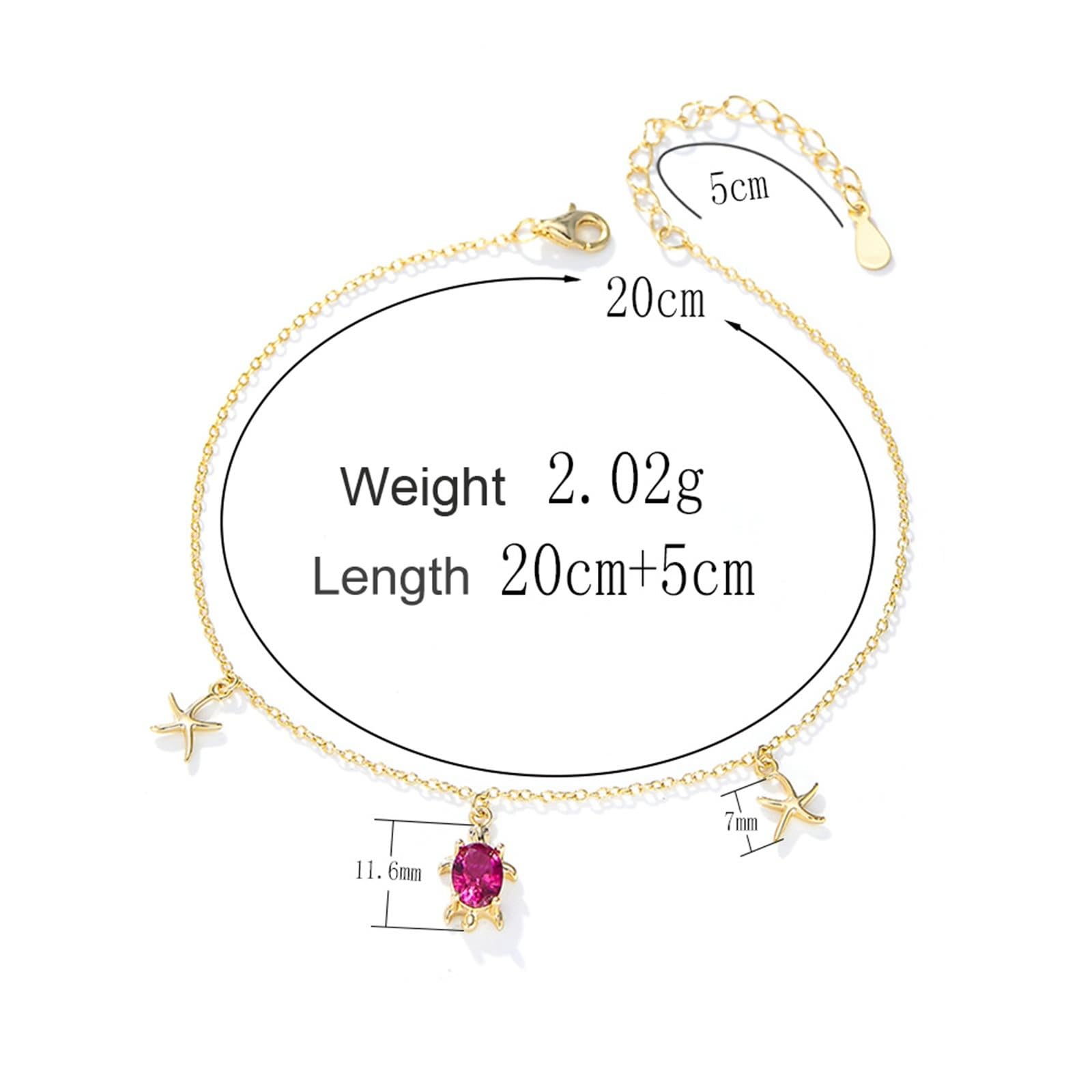 KnSam Cavigliera da donna in oro giallo 9 K/14 K/18 carati, stella marina, tartaruga, amicizia con laboratorio, tormalina, oro Au 375/585/750