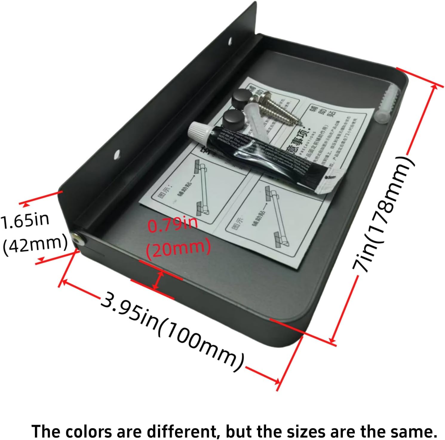2Packs Wall-Mounted Storage Rack, Small Foldable Tray with or Without Drilling, Storage Rack for Small Items, Bathroom/Kitchen Storage (Black)