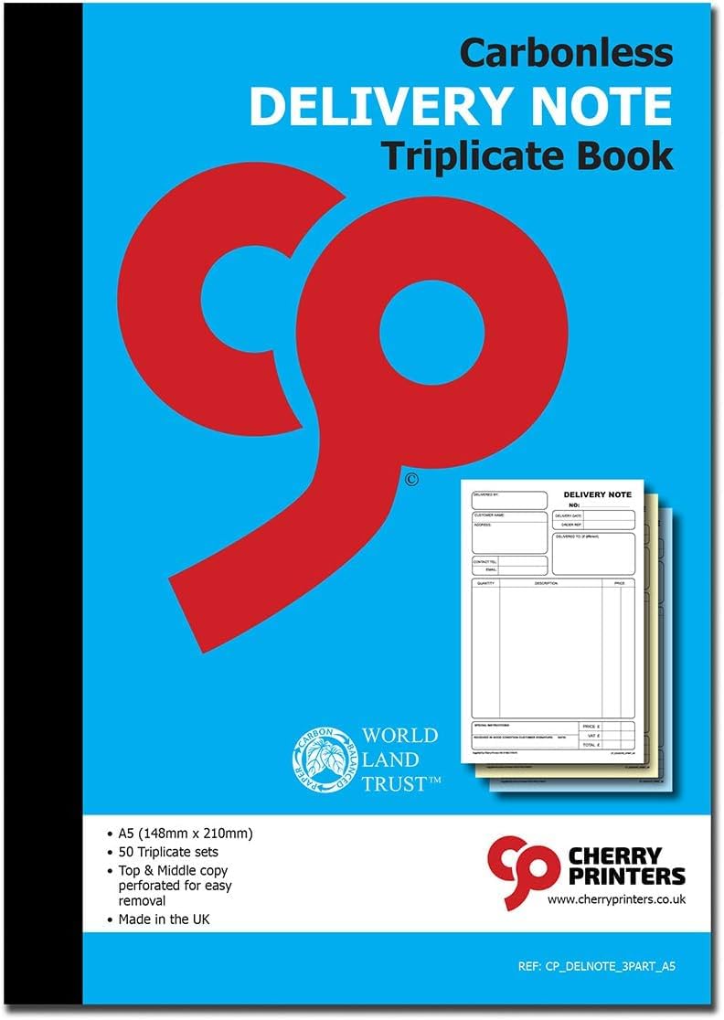 Cherry Printers | Delivery Note | Triplicate A5 | 50 Sets | 20 Pack