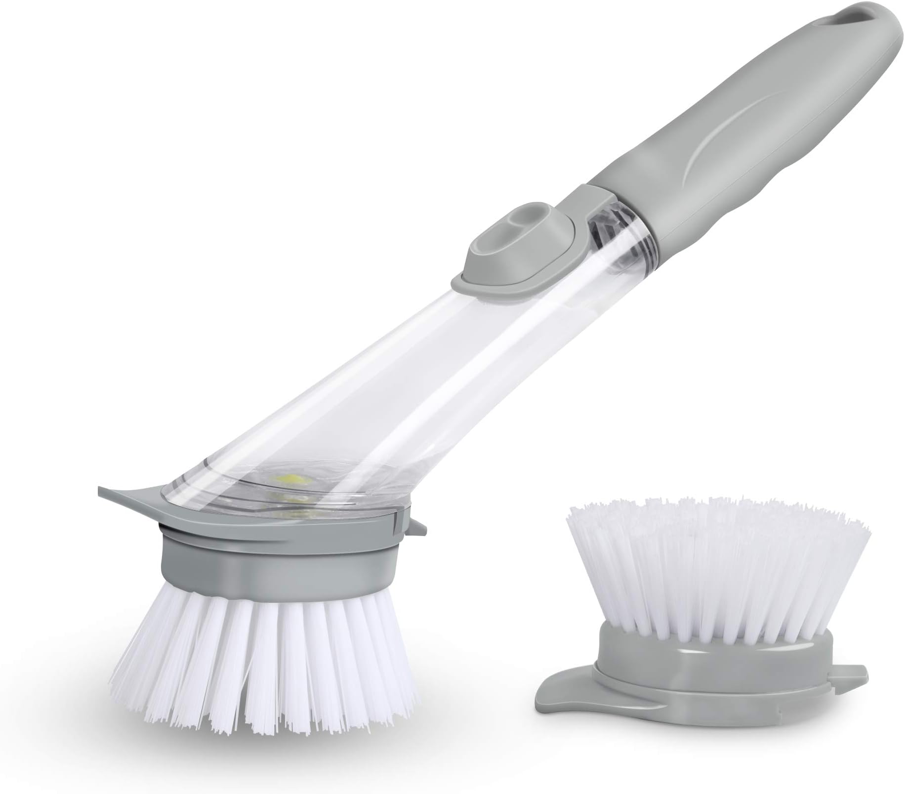 ckkj Kitchen Dish Brush, Automatic Convenient Soap Dispenser Brush with Handle with 1 Free Brush(Grey)