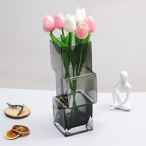 Miniatura 2 de Florero de vidrio grueso de 10.6 pulgadas para centros de mesa, jarrones de flores únicos, jarrones grandes modernos para decoración del hogar y la
