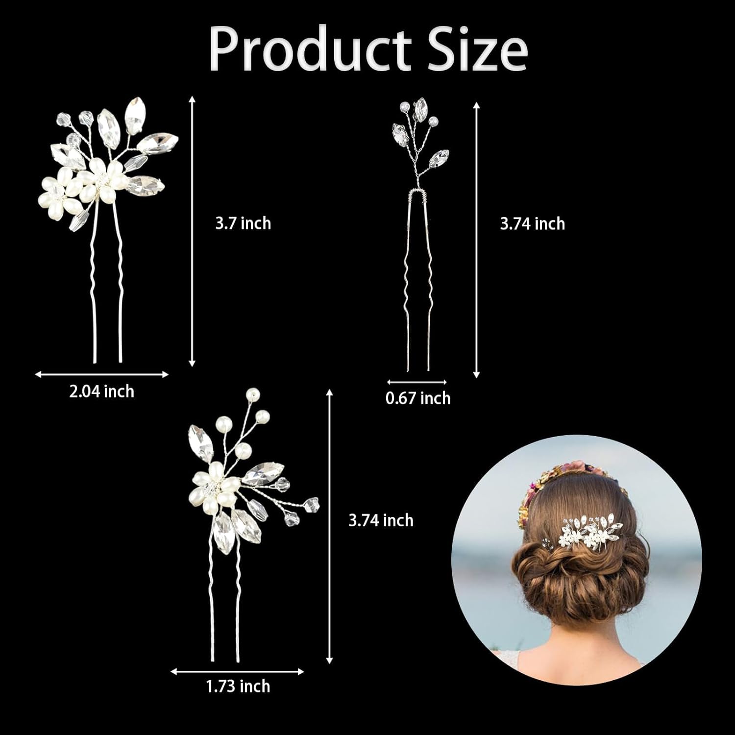 5 Pieces Pearl Bride Hair Pins Rhinestone Bridal Hair Piece for Women Crystal Pearl Hair Accessories for Bride Bridesmaids Flower Girls(Silver) - Image 4