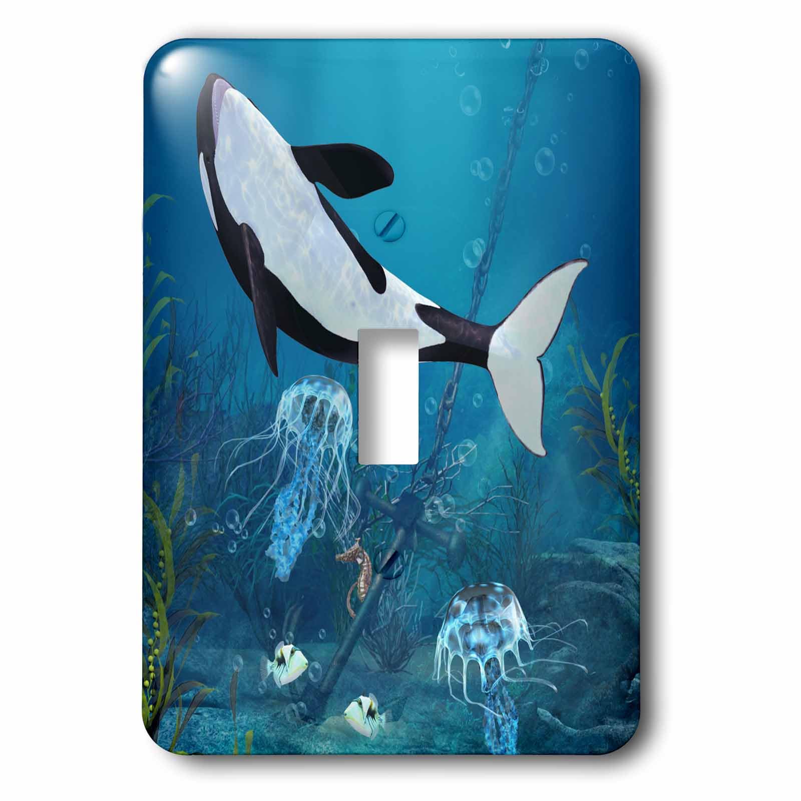 Interrupteur orca et méduse décoratif pour plaque murale de salon et déco océan