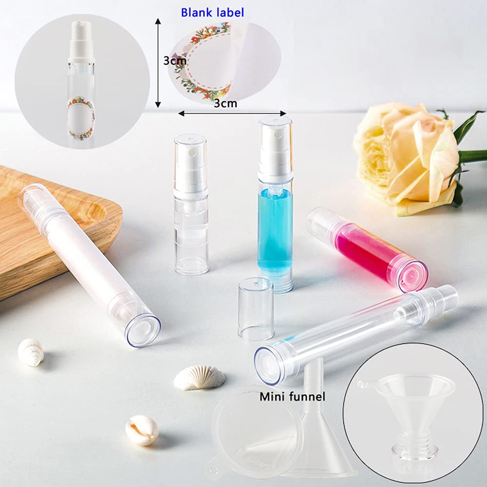 50 Stück Leerer Klein 10 ml Transparent Airless Zerstäuber Sprühflasche Parfümflakon mit Weiß Spender, Kunststoff Feinen Nebel Pumpzerstäuber Flaschen für Parfüm Kosmetik Reise