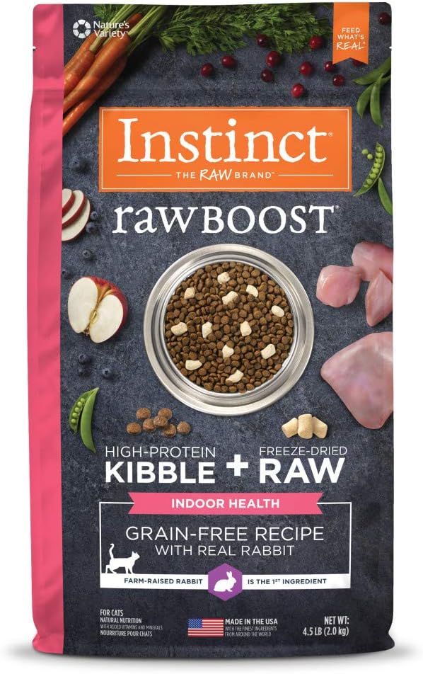 Raw Boost Indoor Health Grain Free Recipe with Real Rabbit Natural Dry Cat Food, 4.5 lb. Bag