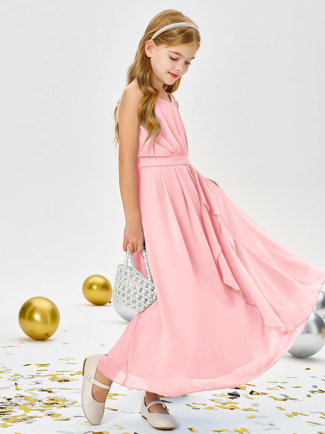 Imily Bela Girls Chiffon Dresses Formal Sleeveless Junior Bridesmaid Wedding Party Maxi Dress - Image 5