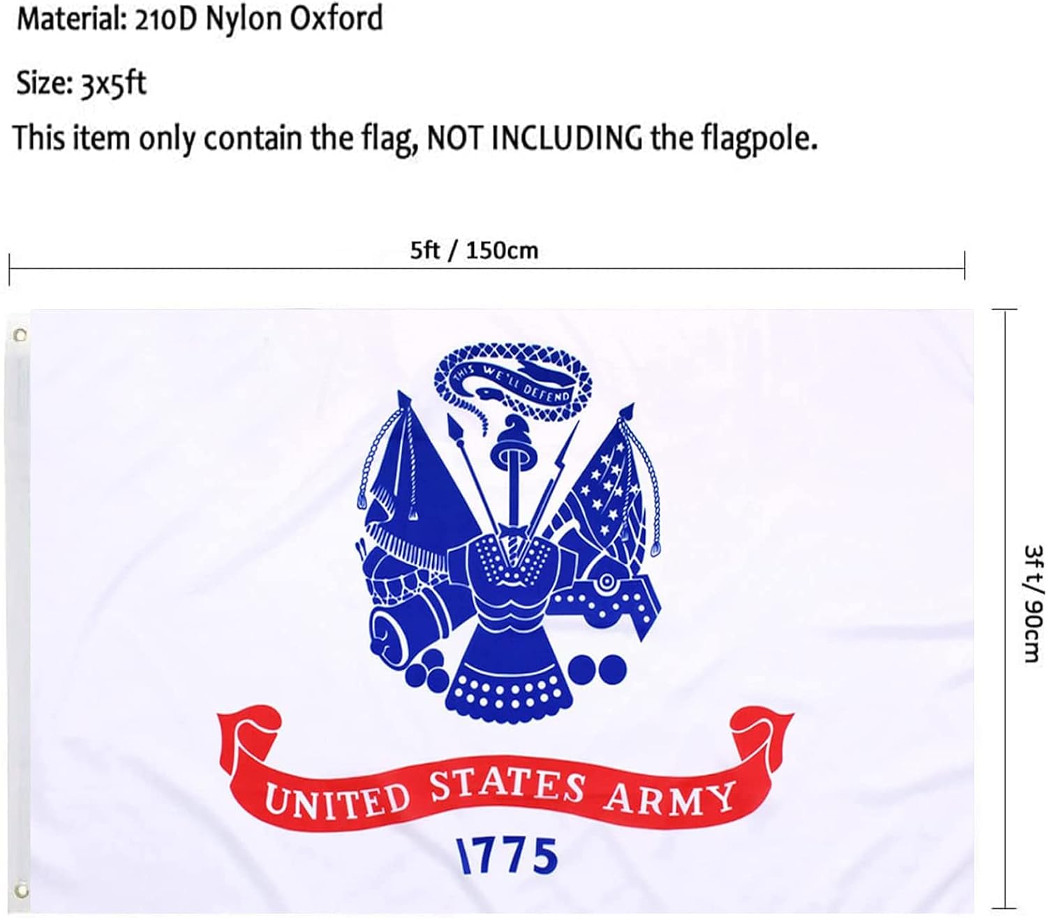 Army Flag 3x5 Outdoor Double Sided United States Army 1775 American Military Flags ​Heavy Duty Polyester Vivid Color Anti-fading with 2 Brass Grommets for Outdoor Indoor Wall