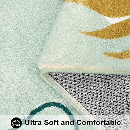 Cute Boho Long Bathroom Rugs Modern Velvet Non Slip Bathroom Runner Rug Soft Machine Washable Green Leaf Bath Mat Abstract Tropical Plant Thower Rug For Indoor Sink Shower Doormat Tub, 20X59 Inch #TOP1