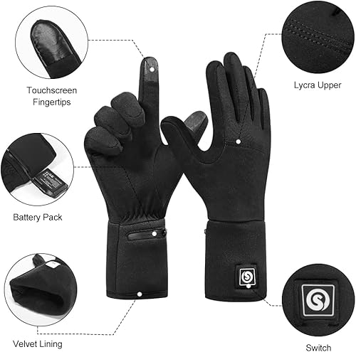 Miniatura 3 de day wolf Guantes térmicos mejorados para hombres y mujeres, impermeables y pantalla táctil, 7.4 V, 2200 mAh, guantes eléctricos recargables,