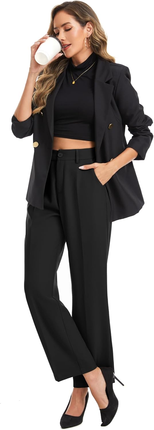 FUNYYZO Wide Leg Cropped Pants Women's Slacks High Waisted Business Work Straight Trousers Suit Pants