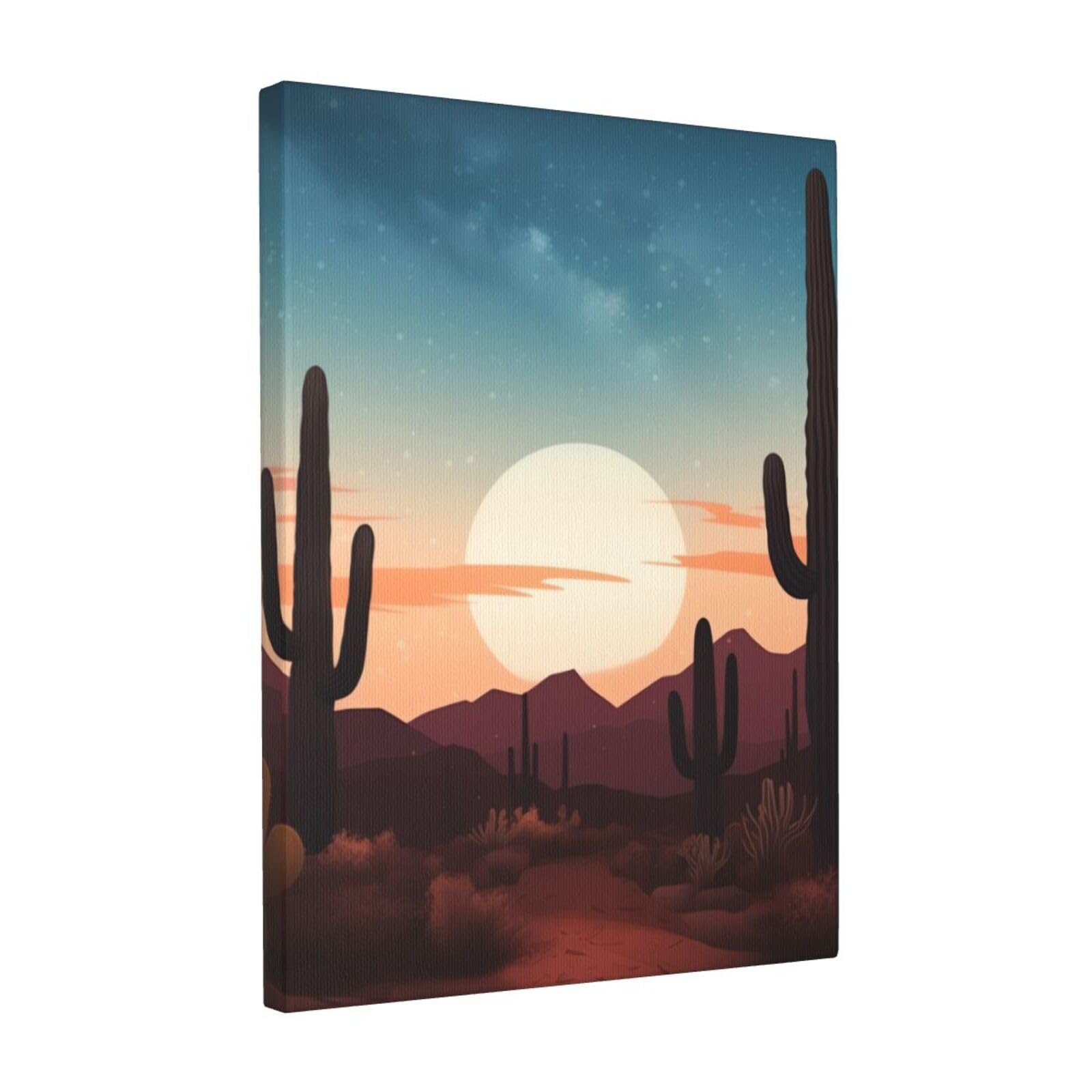 FodPand Desert With Cactus Canvas Wall Art for Living Room Wall Decor 12"x16" Modern Artwork Painting Pictures Hanging Canvas Prints Aesthetic Wall Art for Bedroom Bathroom Office Wallart Decor