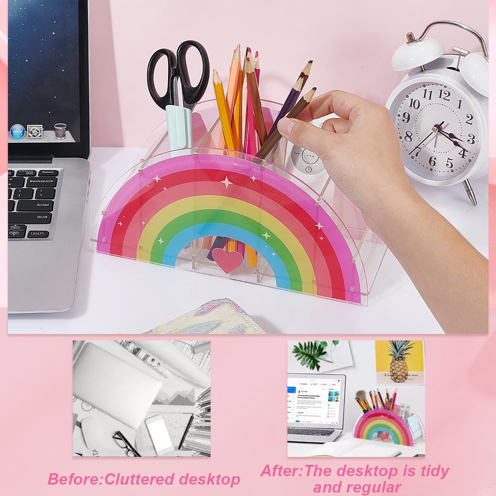 PH PandaHall Pen Holder Rainbow Pencil Holder Acrylic Pen Organizer Brush Desktop Container Stationery Storage Brush Stand Desk Accessories for Back to School Home Office Supplies 23x12x8.9 cm - Image 3