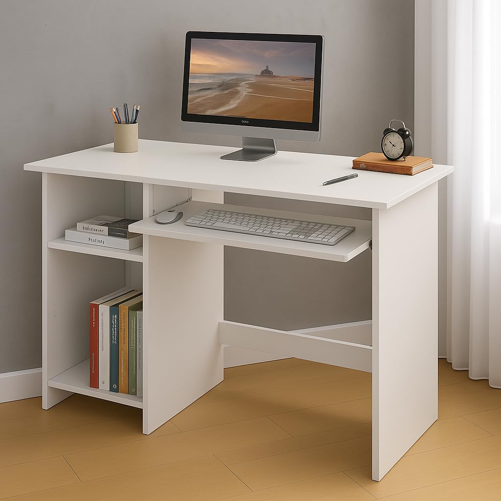 Callas Engineered Wood Computer Desk with Keyboard Tray – Small Modern Writing Desk for Home Office, Bedroom, or Living Room – Sturdy & Simple Laptop Table (CB-ST-04-White) 25 61eTSHu9EfL. SL1024