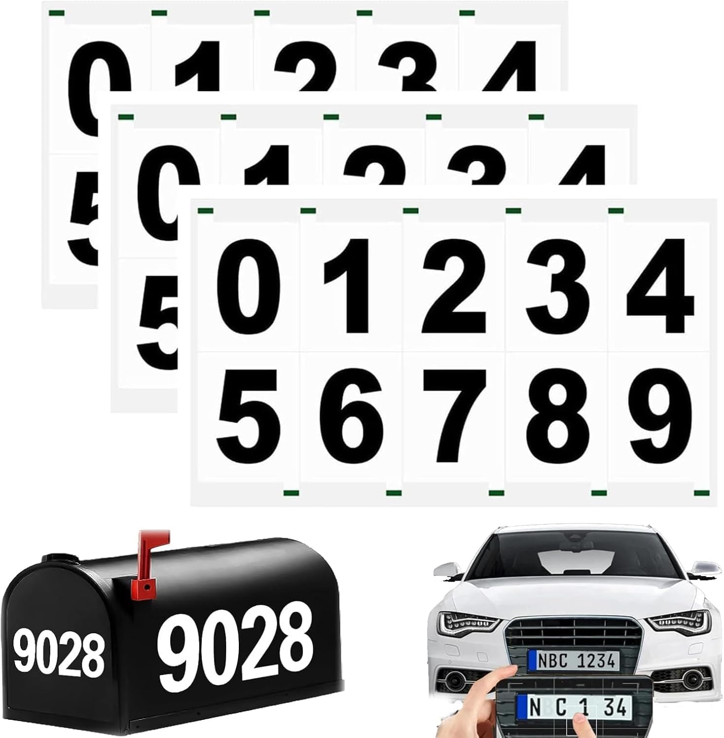 5pcs Nanofilm License Plate Sticker, Reflective Mailbox Number Stickers, License Plate Number Reflective Invisible Digital Sticker, Stealthplate Defender Spray, License Plate Number (Black,74mm)
