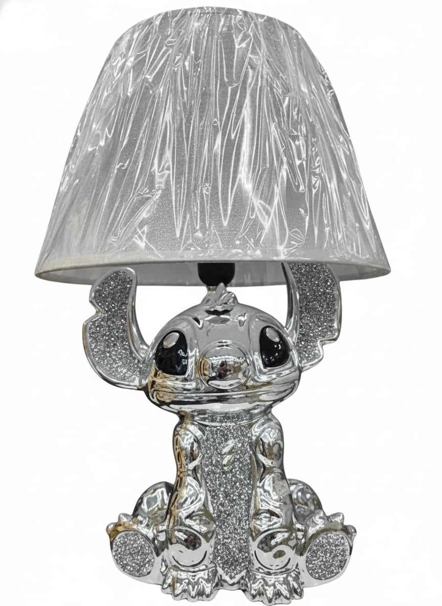 Bling Crushed Diamond Stitch Table Lamp with Silver Shade Ceramic Base Sparkling Bedside Home Decor (Silver)
