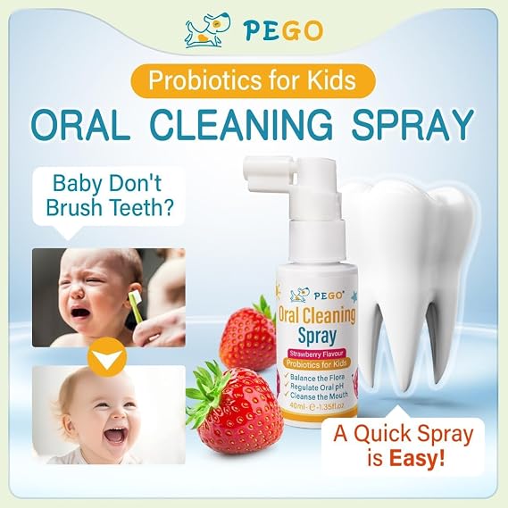 PEGO Kids Oral Spray, Toddler Toothpaste Helper for Daily Oral Care and Fresh Breath, Children Approved with Fluoride Free for Newborn to Preschoolers, Xylitol (40ml*2, Strawberry)