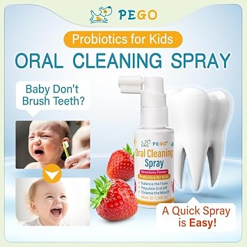 PEGO Kids Oral Spray, Toddler Toothpaste Helper for Daily Oral Care and Fresh Breath, Children Approved with Fluoride Free for Newborn to Preschoolers, Xylitol (40ml*2, Strawberry)