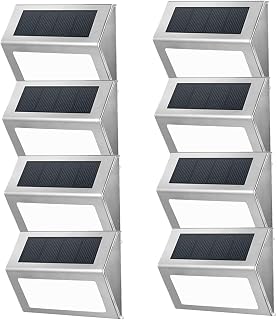 LSSEDA Outdoor Solar Step Lights, 30LM Brighter Solar Powered Deck Lights Waterproof Stainless Steel Outdoor Lighting for Fence, Patio, Path, Yard, Walkway, Stair-White (8 Pack)