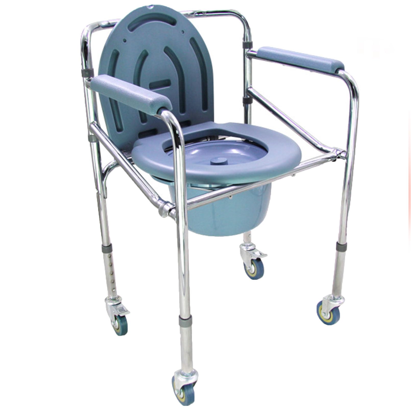 Toilet Chair, Toilet Chair for Elderly and Disabled, Potty Chair with Armrests and Wheels, Bath Aid, Height Adjustable, Lid, Non-Slip Ferrules