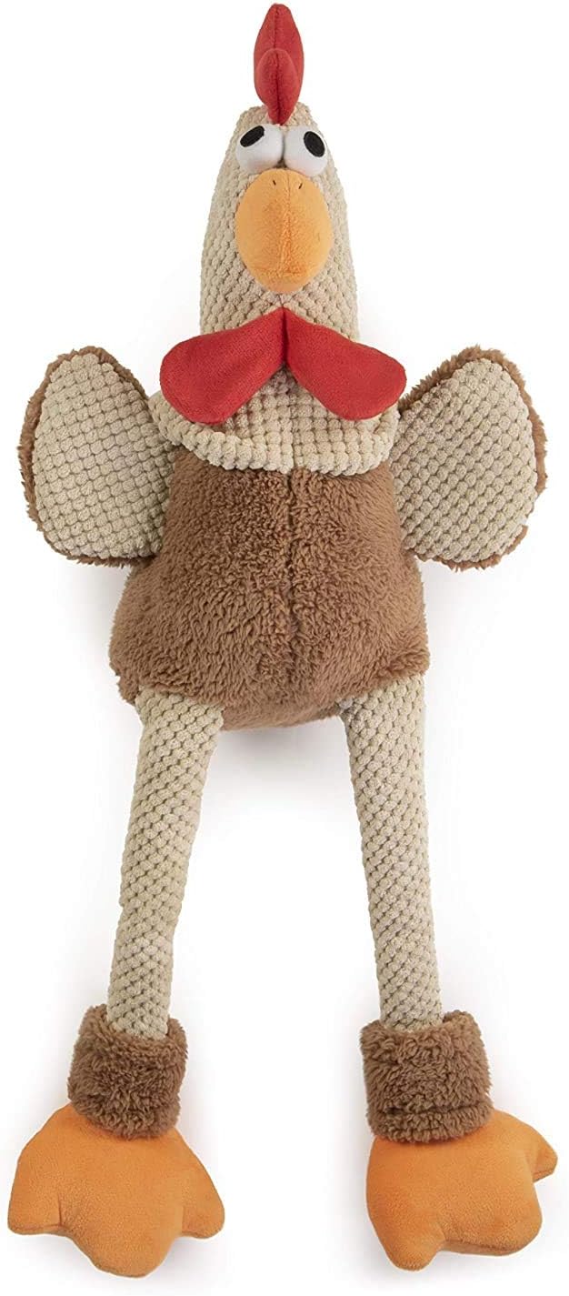goDog Checkers Skinny Rooster Squeaky Plush Dog Toy, Chew Guard Technology - Brown, Extra Large